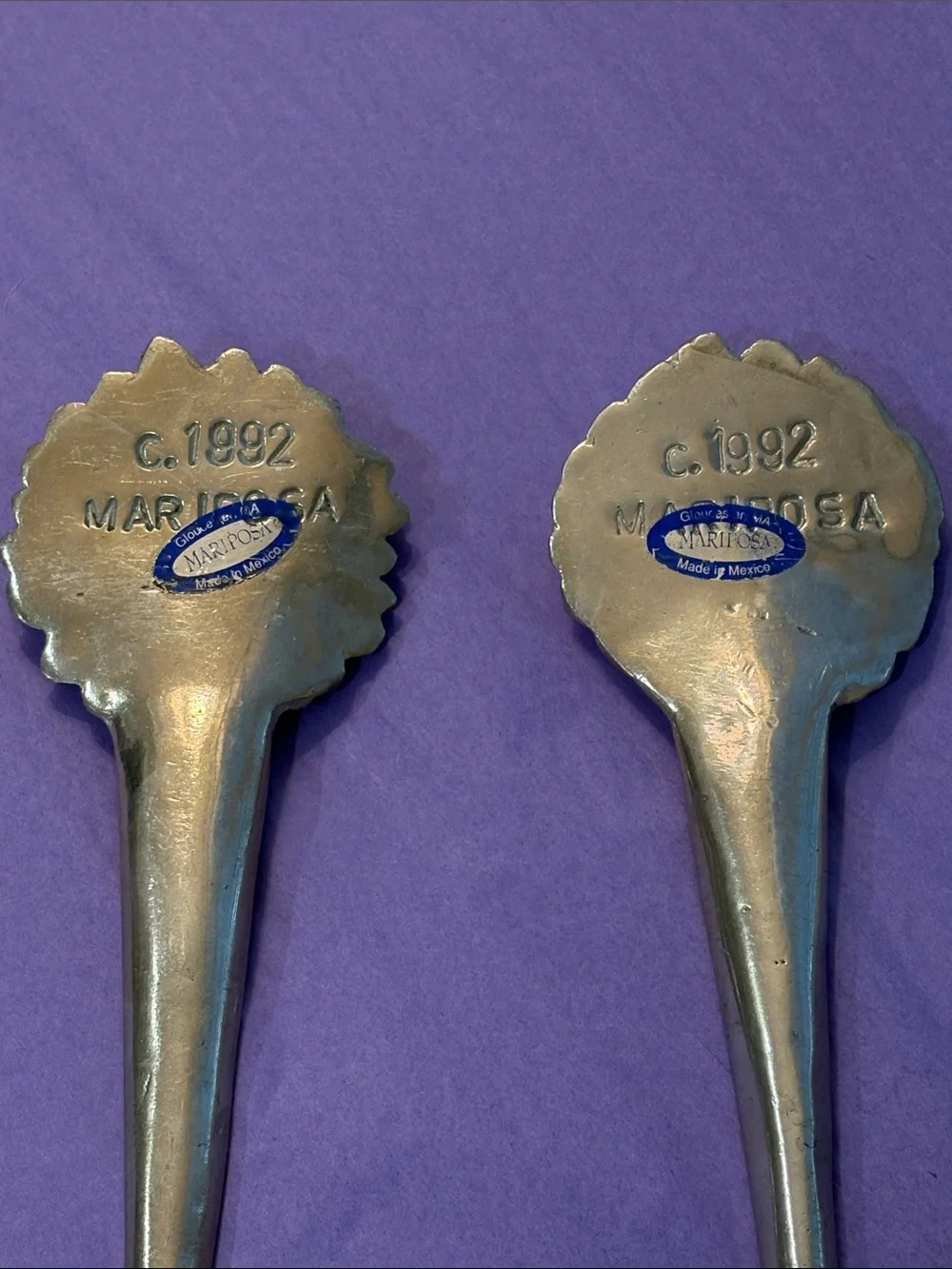 Vintage Mariposa Sunflower Salad Serving Set 1992 Handcrafted Aluminum Mexico
